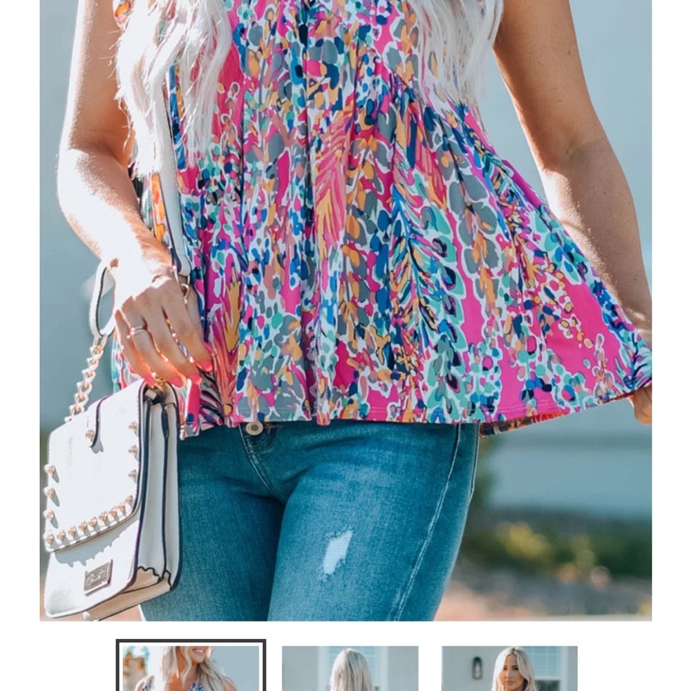 A Classy Chic Boutique Vibrant Multicolor Blouse in size medium hot pink